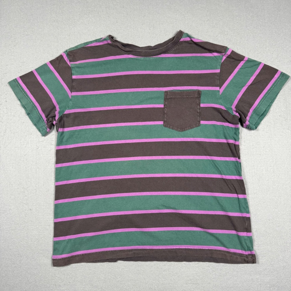 Original Use Mens Large Green Purple Striped Pocket T-Shirt Short Sleeve Tee L